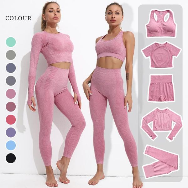 

yoga outfit 1/2/3/4/5pcs seamless women set workout sportswear gym clothes fitness long sleeve crop high waist leggings sports suit