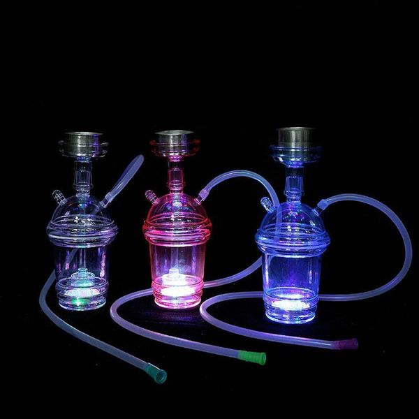 Acrílico cachimbo de água diodo emissor de luz diodo emissor de luz xícara shisha hookah mangueira acrílico acrílico portátil coca expositivos de fumar acessórios)