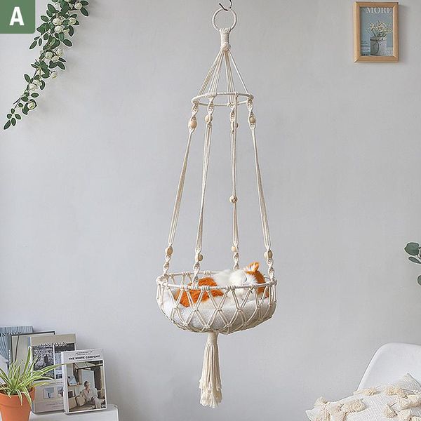 

cat beds & furniture large macrame hammock,hanging swing dog bed basket home pet accessories cat's house puppy gift 1 pc