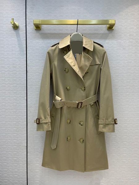 

women's trench coats high-end brand khaki women good quality 3d cut lapel sashes slim double breasted cotton, Tan;black