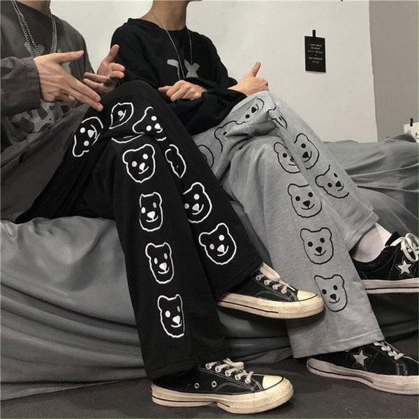 

women's pants & capris ins bear print fashion girl harajuku amine cute casual funny straight summer kawaii thin black high street, Black;white