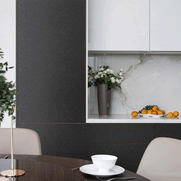 

black silk wallpaper embossed non-self adhesive removable kitchen cabinet wallpapers