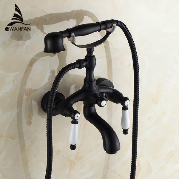 

bathtub faucets black bronze mixer taps soild brass sanitary european-style wall mounted double handles shower for bath sy-017r bathroom set