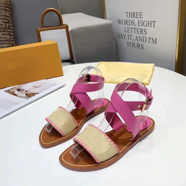 Frauen Hausschuhe Slide Sommer flache römische Sandalen Strand Slides Slipper Damen Flip Flops Stroh bestickte Blumenschuhe