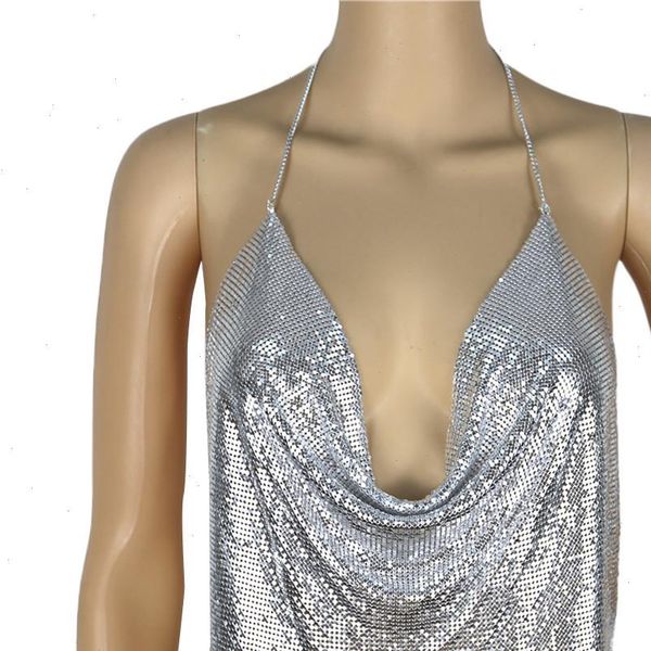 

lower womens cami cut out deep v neck metal chain halter summer camis backless off shoulder ajustable straps, White