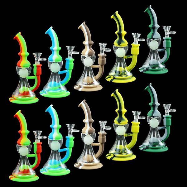 Tubulação de água Float Ball Glass Tubulações Dab Rig Silicone Bong Plataformas De Petróleo Fumar Bongs 8.4 '' Use para erva seca