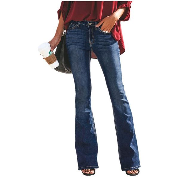 

women's jeans 2021 women high waist fashion stretch pocket wide leg jean flare pants vintage denim ladies ripped plus size retro, Blue