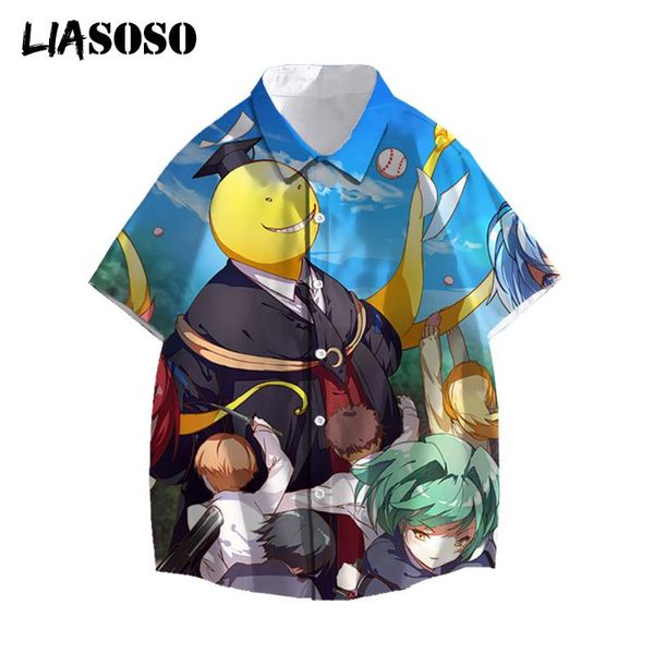 

men's casual shirts liasoso 3d print shirt assassination classroom korosensei women men clothes japanese anime harajuku 2021 summer sle, White;black
