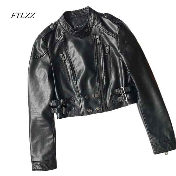 

spring pu leather jacket women vintage slim short black motorcycle jackets washed zipper autumn punk coat 210430