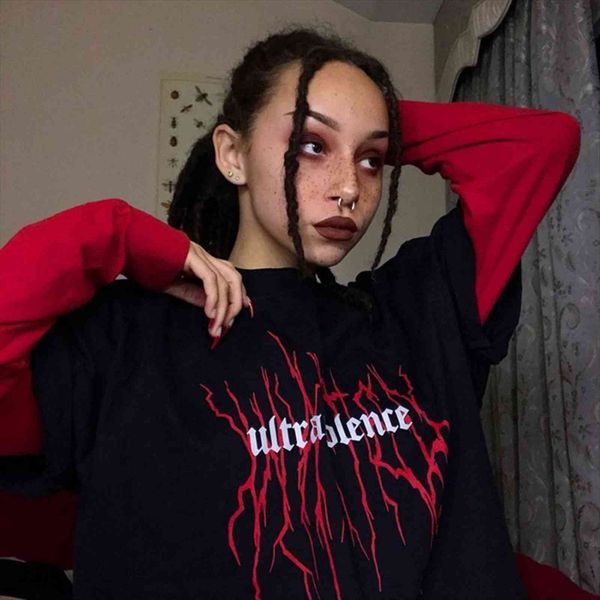 

streetwear harajuku letter print summer women punk gothic loose fashion short sleeve casual vintage black tees, White