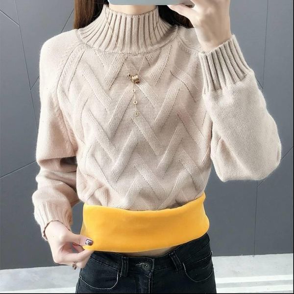 

winter korean loose plus velvet women sweater knit pullovers turtleneck thicken fleece bottom knitwear x51, White;black