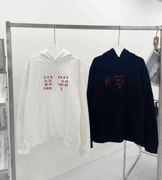 

brand hoodie mm6 correct autumn winter new majira heavy industry digital embroidery os hooded fleece sweater for men women, Black