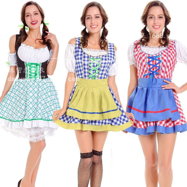 

stage carnival german beer festival maid cosplay costume, Black;red