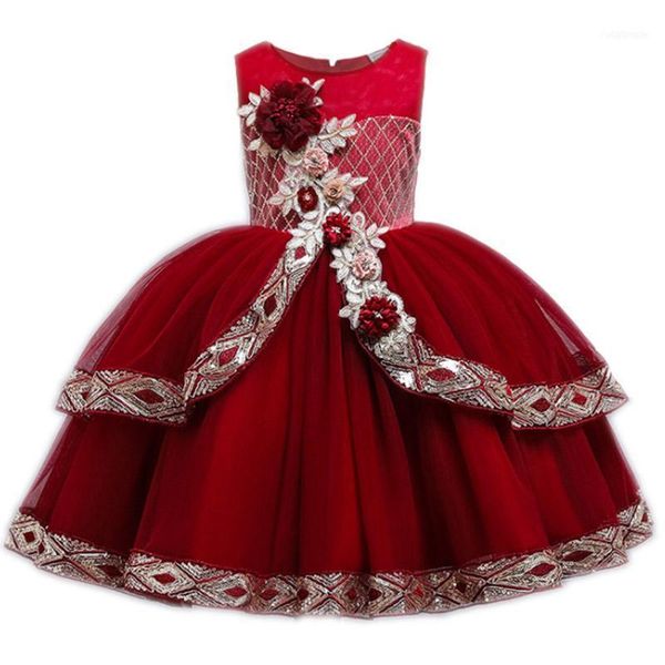 

summer bridesmaid flower girl dresses for weddings pageant dress ball gown elegant princess kid clothes 3-12 year vestidos1, Red;yellow