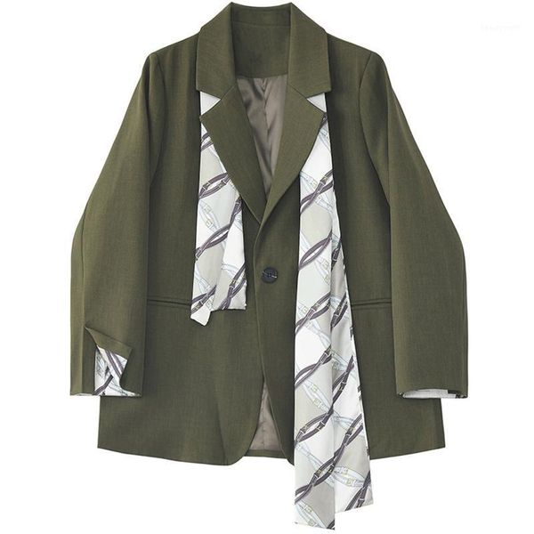 

women's suits & blazers superaen casual suit coat spring autumn clothes loose lace up silk scarf fashion office lady women, White;black