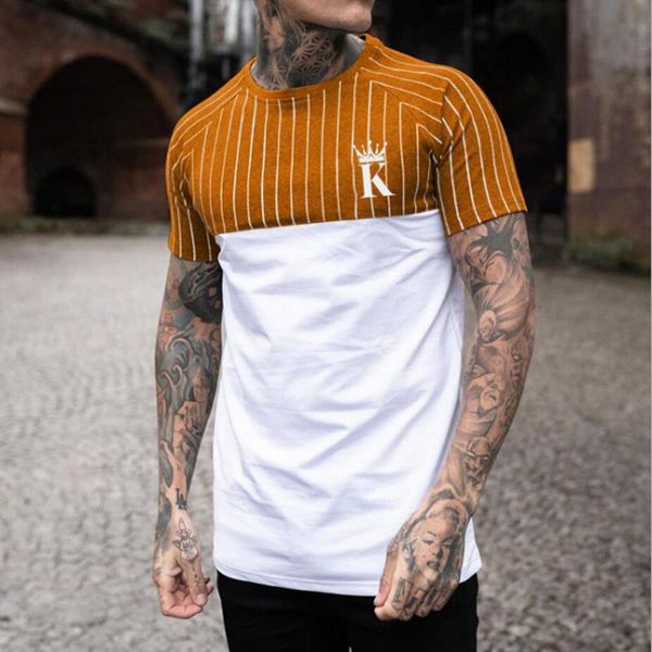 

men's t-shirts k letter stripe print t-shirt homme european and american summer fashion short-sleeved harajuku large size, White;black