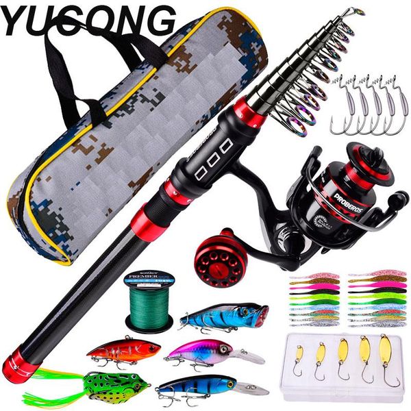 

fishing rod combo 1.8-3.6m carbon travel with spinning reel line lures hooks set for summer pesca