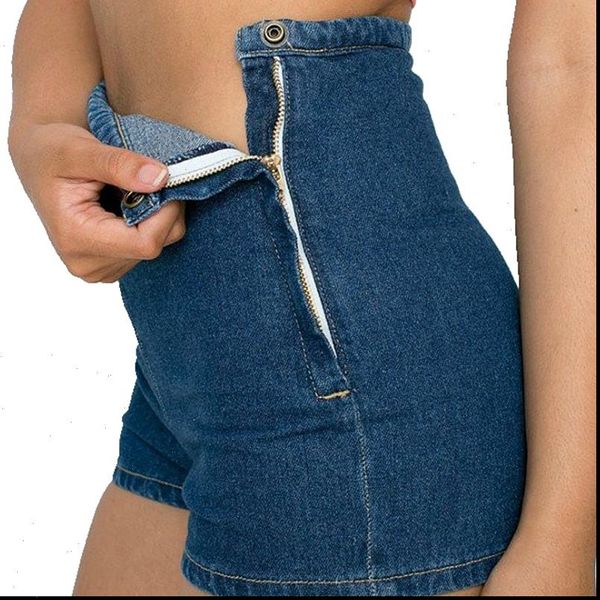 

women shorts slim high waist jeans denim tap short tight a side button, White;black