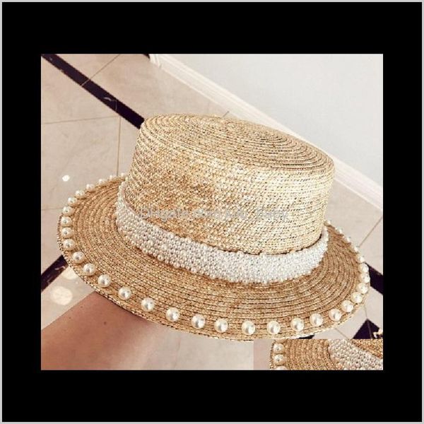 

fashion design grass straw caps summer flat vintage elegant pearl adjustable for woman ladies 5nmzm stingy 0hl9n, Blue;gray