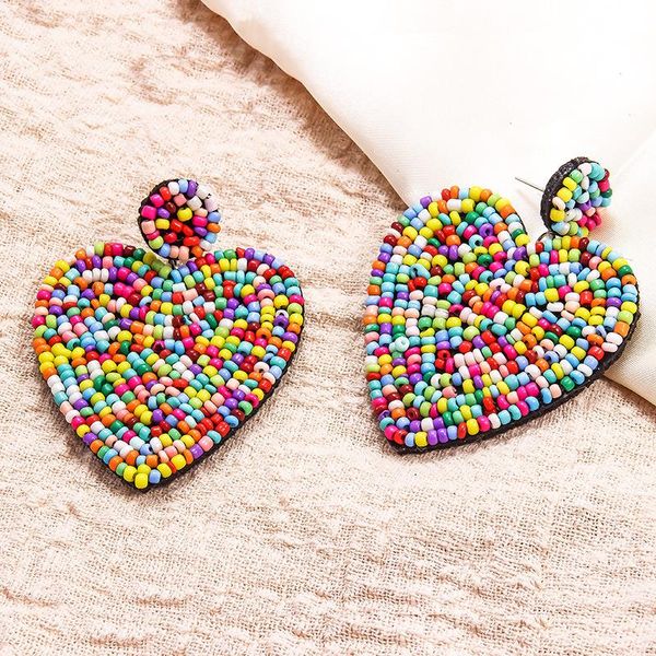 

dangle & chandelier love heart earrings for women bohemian heart-shaped national wind beads exaggerated handmade drop beach fashion, Silver
