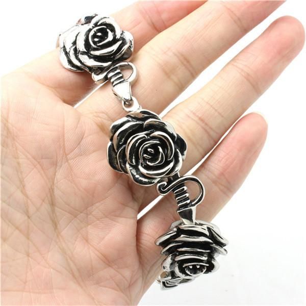

link, chain rose flower bracelet 316 stainless steel lover, Black