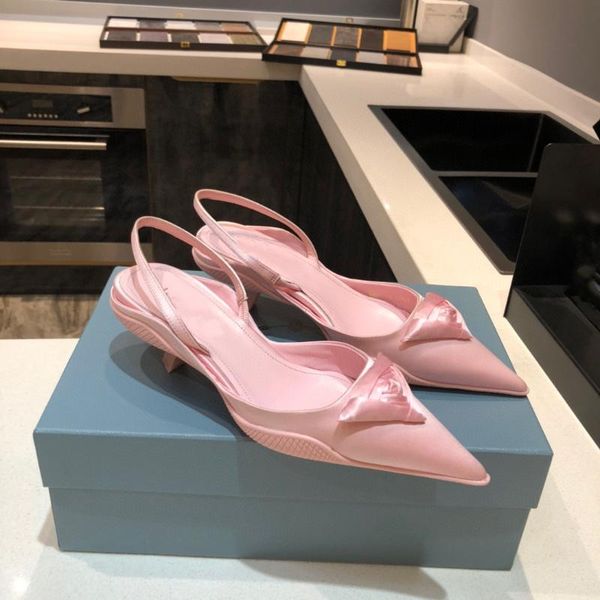 

sandals high-heeled for women spring/summer 2021 style of kitten heels with thin pointed toes soft, Black