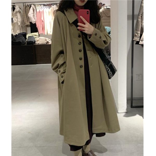 

women's trench coats fafa 2021 autumn solid color casual windbreaker korean version loose fashion temperament medium and long coat, Tan;black