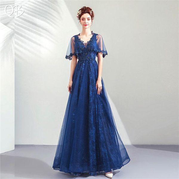 

party dresses navy blue a-line v-neck tulle lace beading luxury formal evening 2021 fashion bride prom dress xk211, White;black