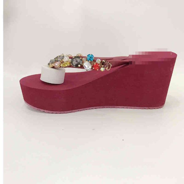 

color diamond slippers high heels and ultra-high women wear beach shoes and flip flops outside in summer, Black