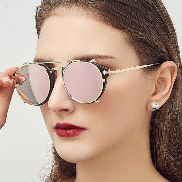 

sunglasses clip on men steampunk brand design women fashion glasses vintage retro oculos uv400, White;black