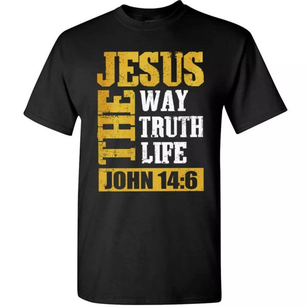 

jesus the way truth life john 14:6 t-shirt christian bible verse god christ tee, White;black