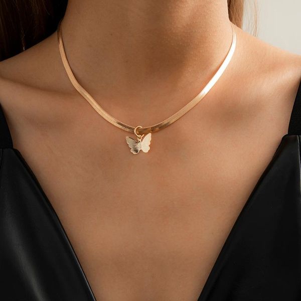 

pendant necklaces gothic women snake chain choker necklace 2021 trend butterfly on neck clavicle chocker collier femme, Silver