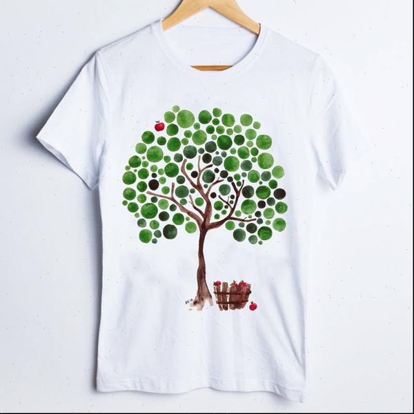 

tees print graphic 90s aesthetic women short sleeve tree watercolor clothes lady clothing female t shirt, White