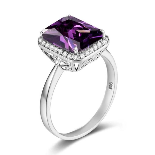 

cluster rings szjinao purple amethyst ring for women silver 925 sterling square gemstone with diamond platinum luxury jewelry fine wedding, Golden;silver