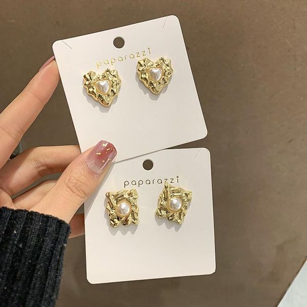 

stud korean 2021 vintage gold color square heart simulated pearl earrings for women fashion bijoux femme ear accessories, Golden;silver