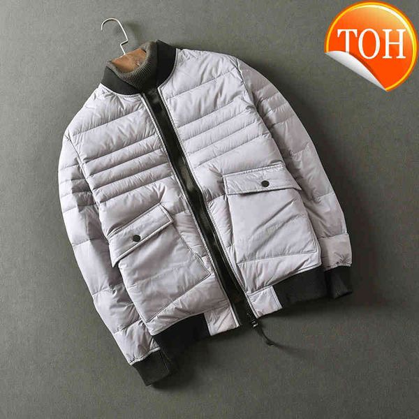 

style 2021 winter new england baseball collar lightweight and breathable down jacket men's fashion versatile casual slim coat, Black