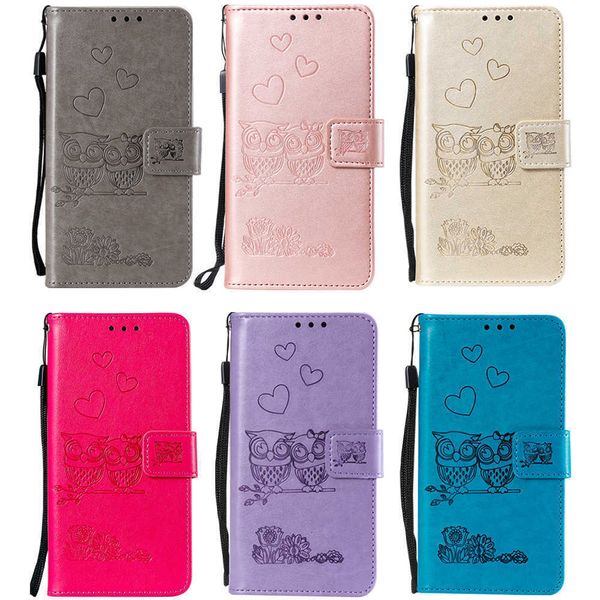 Gufo Love Couple Custodia a libro in pelle per Huawei P8 P9 P20 P10 P30 P40 Lite Pro mini 2017 2019 Telefono Flip Wallet Soft Cover Coque