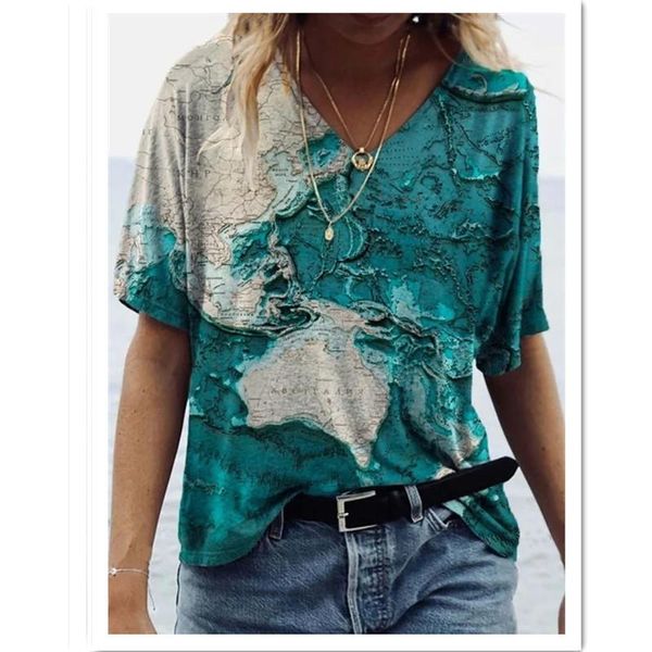 

women fashion harajuku map graphics t shirt summer tees loose vintage streetwear casual tshirts women's t-shirt, White
