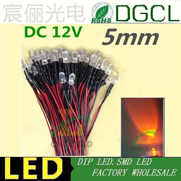 

bulbs 100pcs pre wired 5mm bright orange leds bulb 20cm prewired 12v/24v led lamp
