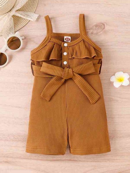 

baby rib-knit belted cami romper she, Blue