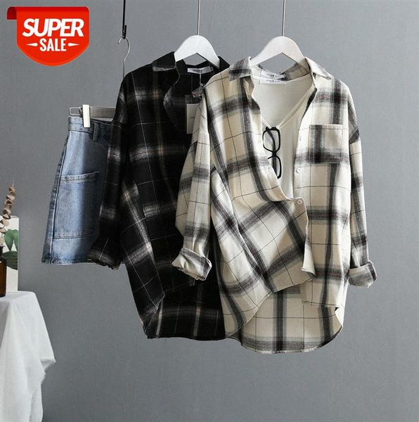 

[ou fan] 6009 plaid shirt women women's loose student long-sleeved jacket #vr1y, Black;gray