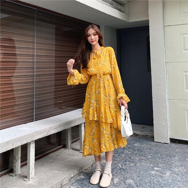 

casual dresses coigarsam chiffon women dress spring floral print yellow 7620, Black;gray