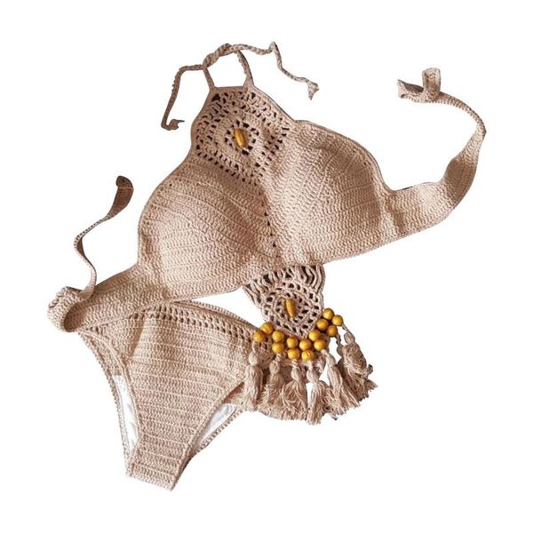 

khaki crochet bikini sets knitted rainbow striped off shoulder + bottom beachwear bathing suit women swimsuit yoga outfit