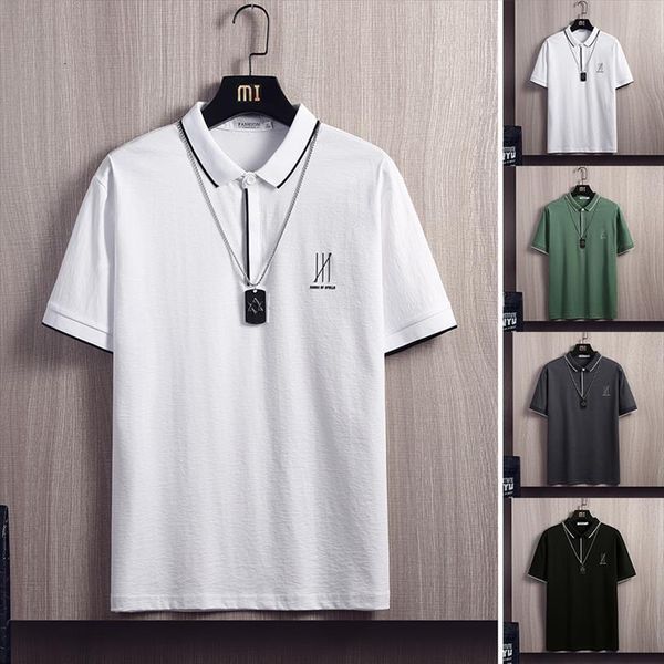

summer shirt business casual classic men polos stripe lapel short sleeve slim breathable letter, White;black