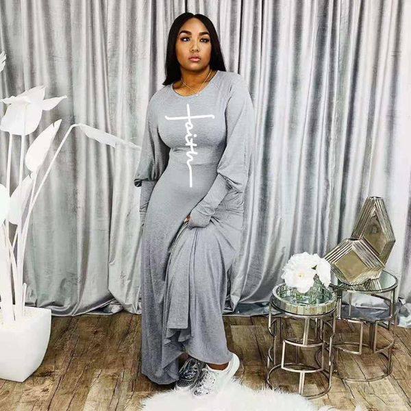

casual dresses hhdmv 2021 ins autumn style high-end simple suitable young daily round neck full sleeve women loose maxi dress, Black;gray