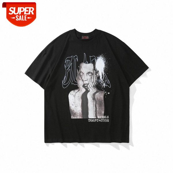 

devil printed short-sleeved t-shirt men's high street round neck half sleeve dark style loose five-point sleeves #aa8k, White;black