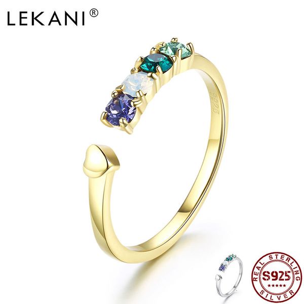 Lekani 925 Sterling Silber Herz-Fingerringe für Damen, Kristall von Swarovski, offener, verstellbarer Verlobungsring, edler Schmuck