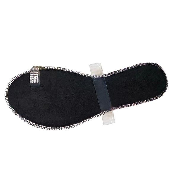

slippers slides rhinestones women transparent flat outdoor beach essential open toe slip-on non-slip shiny shoes, Black