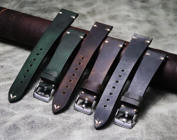 

watch bands 21mm 20mm 22mm crazy horse skin leather watchband strap handmade wristband quick release belt cowhide, Black;brown