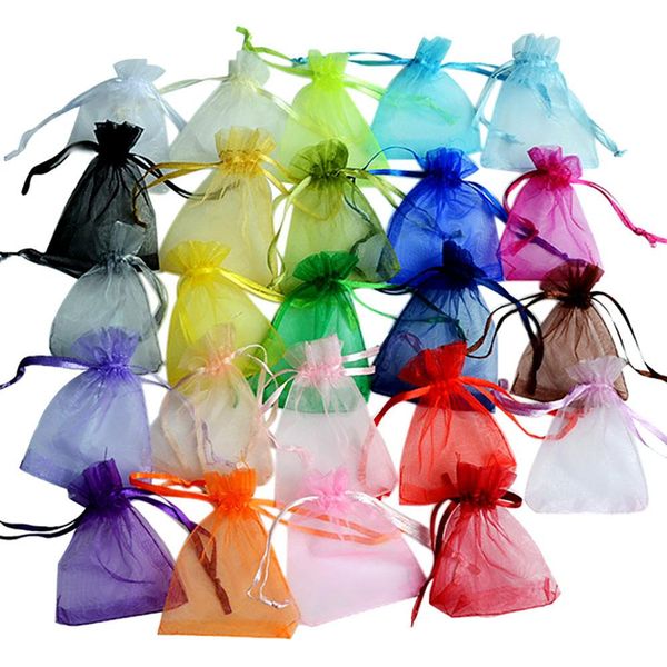 

2021 24 colors organza bags 7x9 9x12 10x15 13x18cm jewelry packaging bags wedding party eyelash box drawable bag gift pouch, Pink;blue